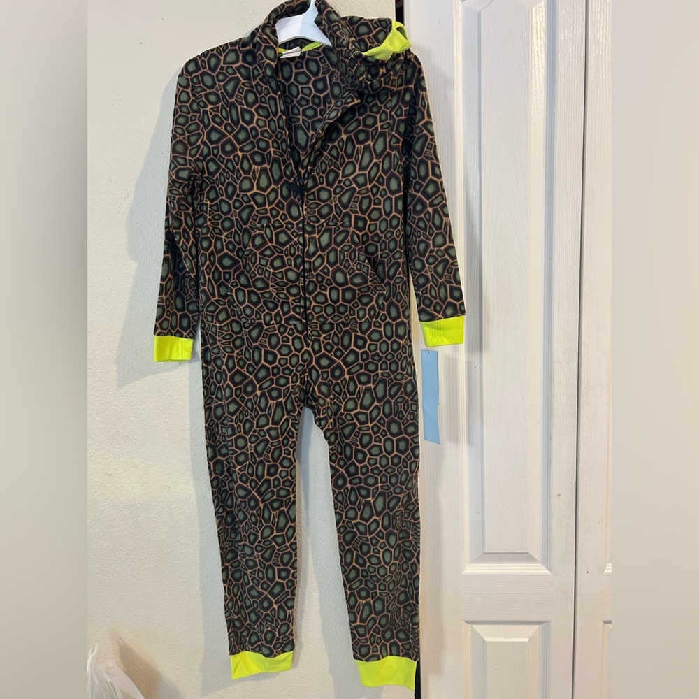 Kids Black Geometric One-Piece with Neon Trim